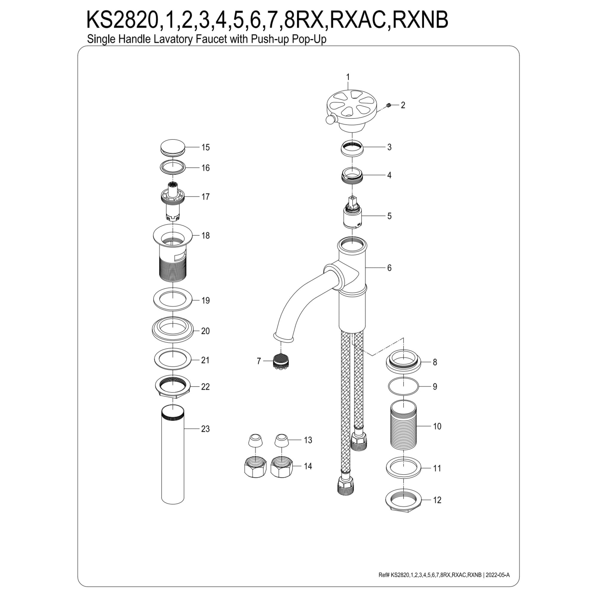 Kingston Brass KS2820RX Belknap One-Handle Single-Hole Bathroom Faucet with Push Pop-Up Drain, Matte Black