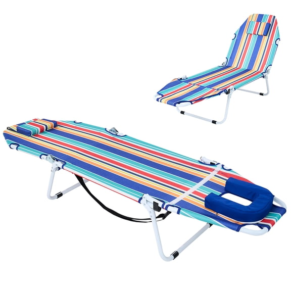 ABORON Face Down Tanning Chair, 73 x 22 Inch Portable Reclining Lounger Chaise for Adults, Outdoor Patio, Beach, Lawn, Camping, or Pool Tanning Chair with Face Hole and Head Rest - Fancy Summer
