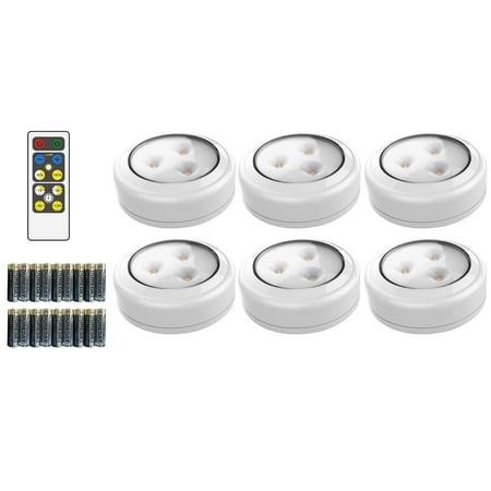 Brilliant Evolution BRRC135 Wireless LED Puck Light 6 Pack With Remote Control - Operates On 3 AA Batteries - Kitchen...