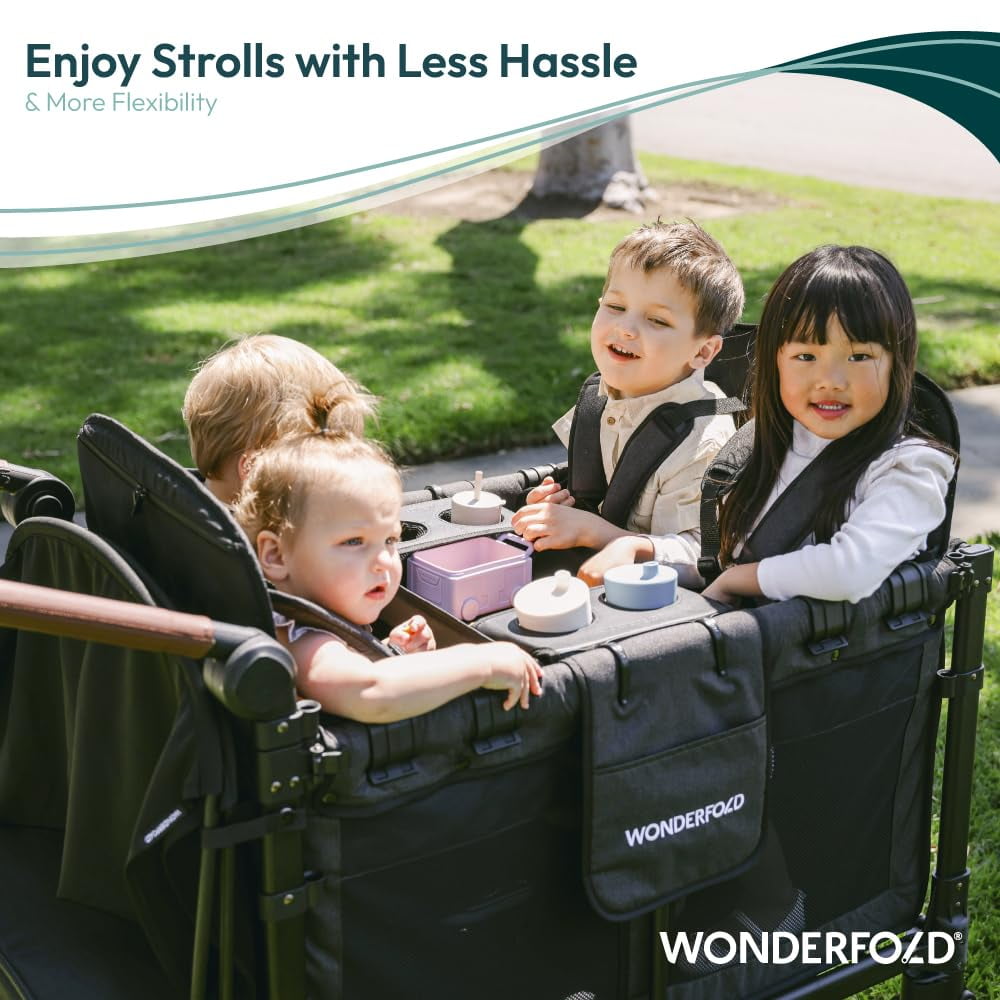 WONDERFOLD Flex Snack Tray for W4 Stroller Wagon with Convertible Cup Holders & Adjustable Sidewalls to Maximize Space, Easy to Install, Easy to Clean