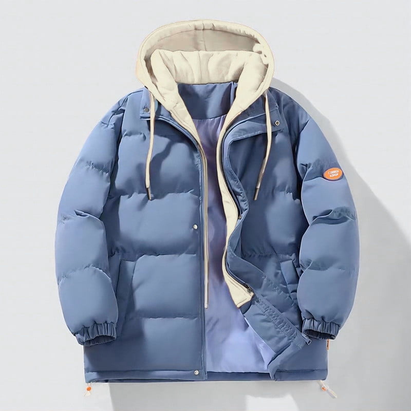 Olyvenn Women's Plus Size Winter Thickened Hooded Coat Windproof Warm Fleece Jacket with Pockets Zip Up Long Sleeve Down Coat Blue XXXXXL