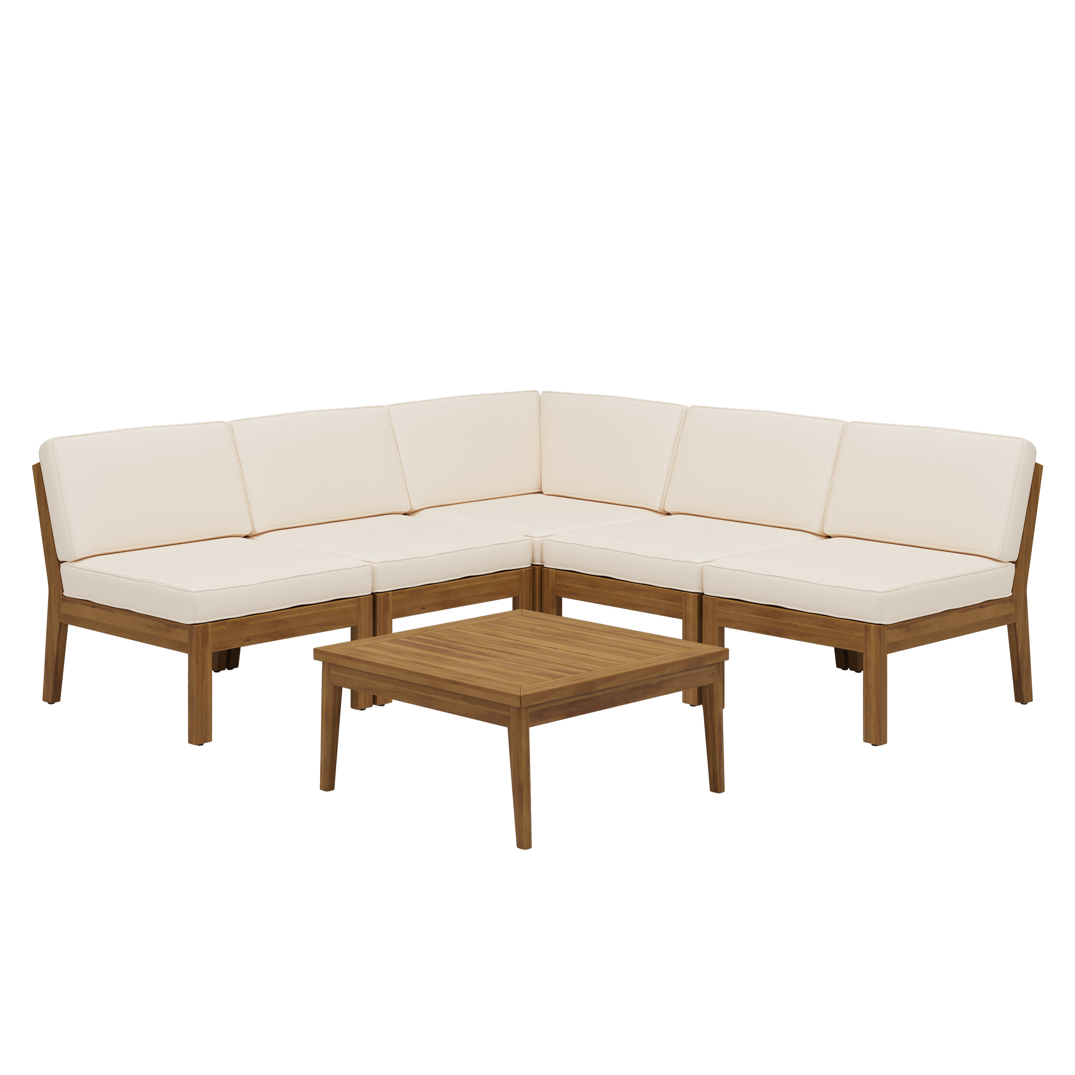 Christopher Knight Home 6-Piece Acacia Wood Outdoor Sectional Sofa Set with Patio Coffee Table, Beige Cushion
