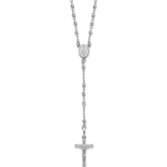 14K White Gold Polished Faceted Beads Rosary 18 Inch Necklace (18 X 11) Made In Dominican Republic sf2958w-18