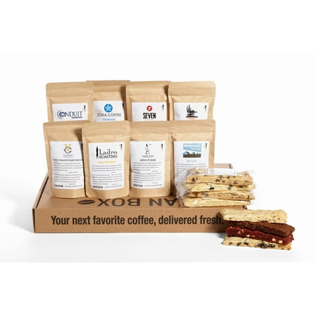 Bean Box Gourmet Coffee + Biscotti Deluxe Tasting Box, Coffee and Biscotti, 8 Bags + 8 Biscotti