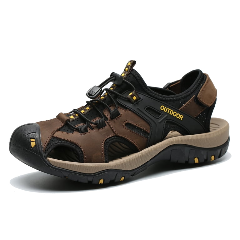 Mens Sandals Closed Toe Leather Fisherman Outdoor Hiking Sport Shoe Brown Size 9 Amazon.com | FIEEIF Men main image 3