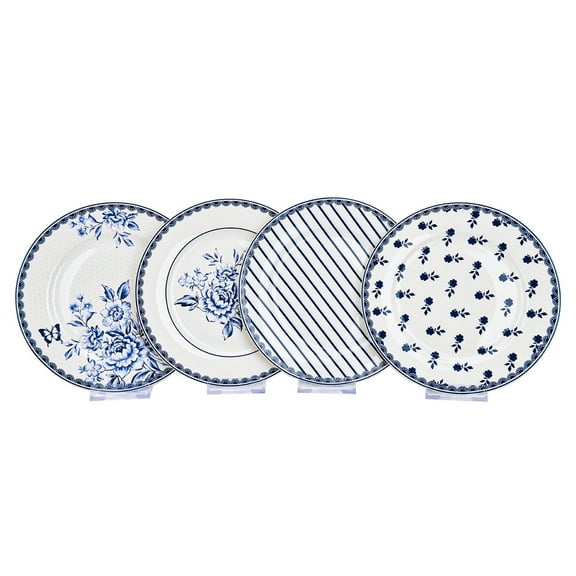 STP GOODS Round Porcelain Serving Plate Vintage Indigo Dessert Plate Set of 4 Appetizer Plates Salad Plates Dinner Plates for Home & Kitchen 7.5" (19 cm)