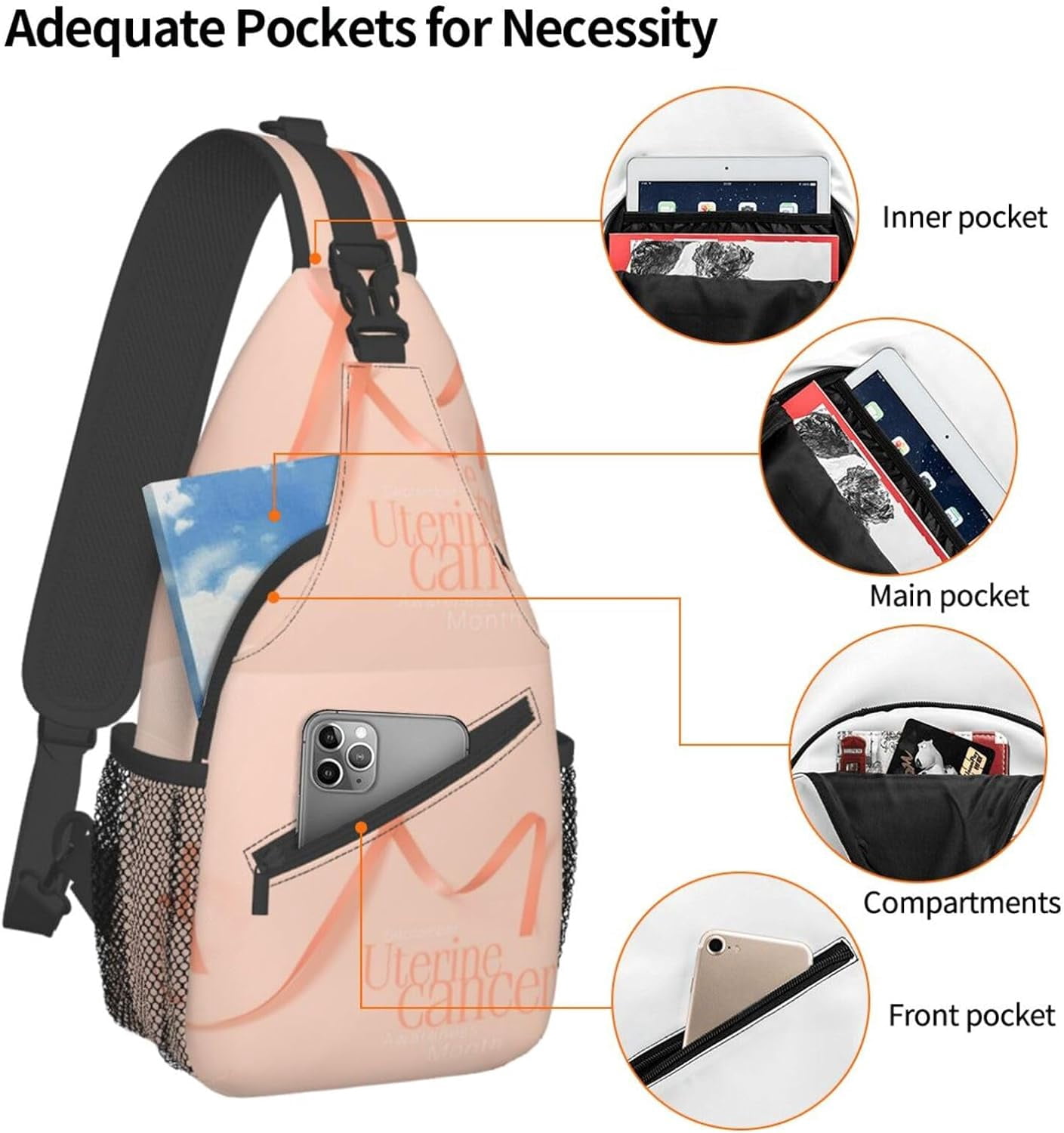 Uterine Cancer Awareness Month Sling Bag Crossbody Hiking Travel Chest Bags Backpack Shoulder Daypack for Women Men