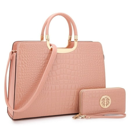 Croco Pocket - Dasein Patent Croco Print Briefcase with Matching Wallet