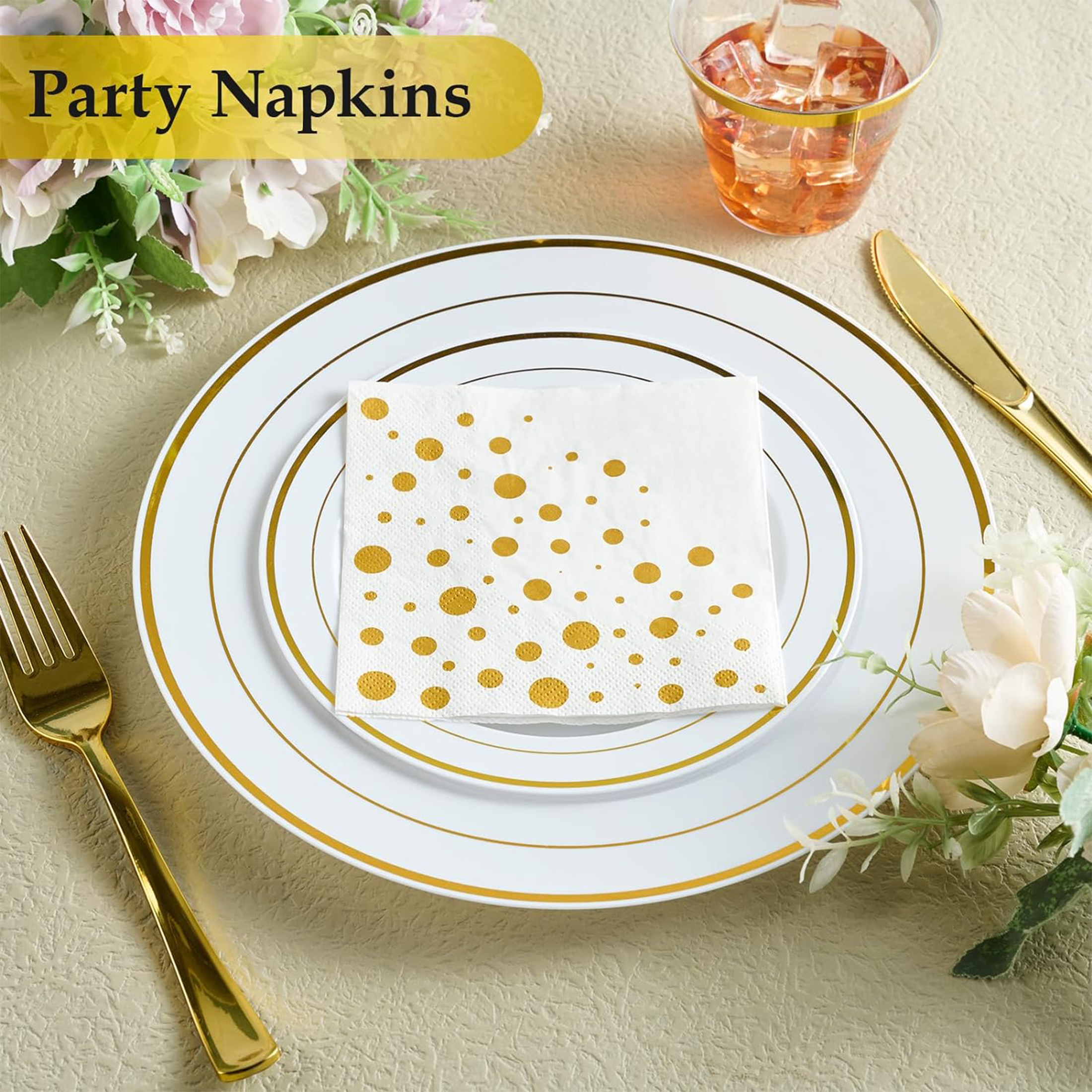 Jolly Chef Cocktail Napkins, 150 Pack, Gold Square, 3-Ply photo 6