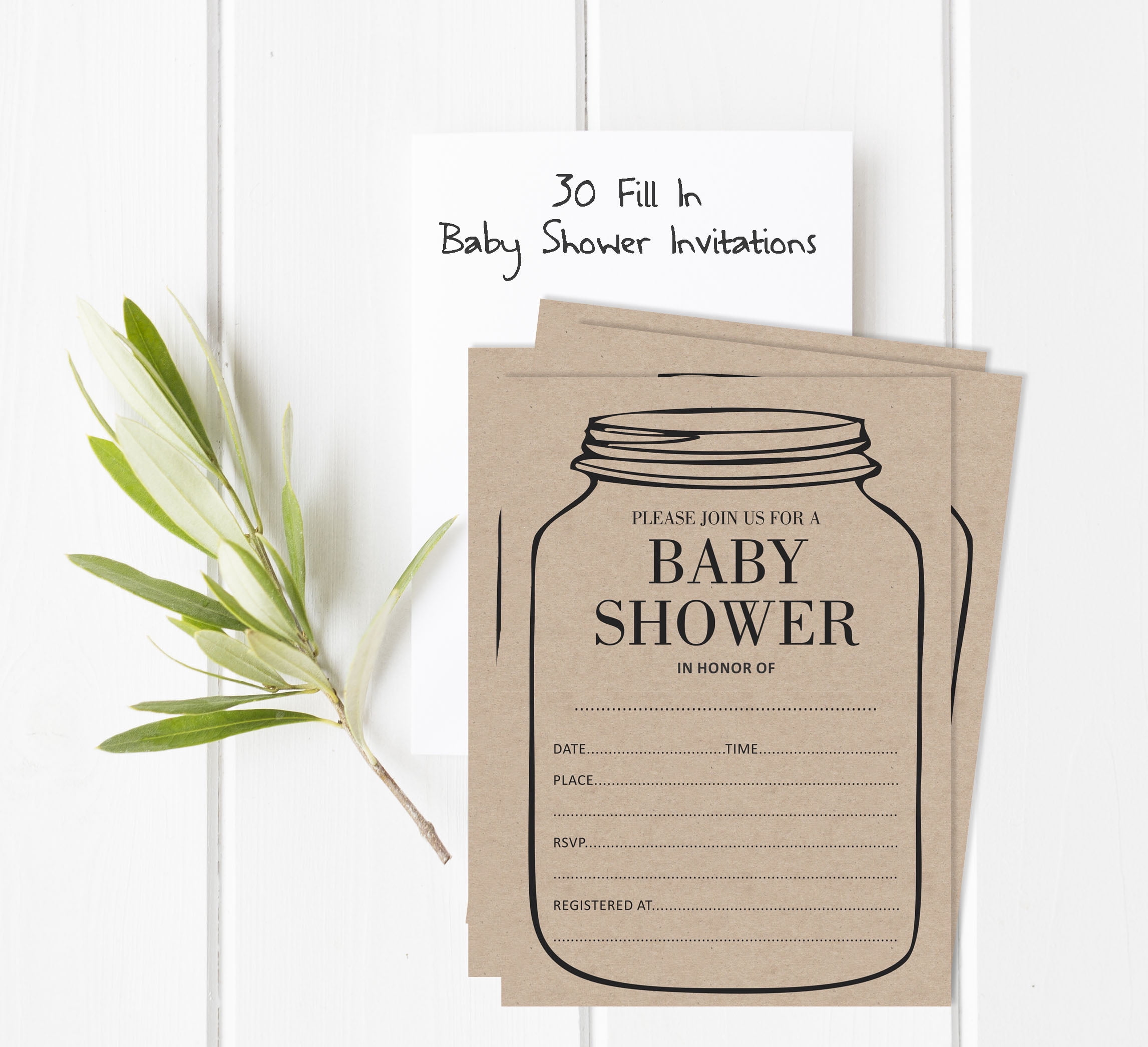 Inkdotpot Set Of 30Gender Neutral Rustic Baby Shower Invitations-Diaper Raffle Tickets And Baby Shower Book Request Cards Mason Jar Invites Its A Boy Its A Girl
