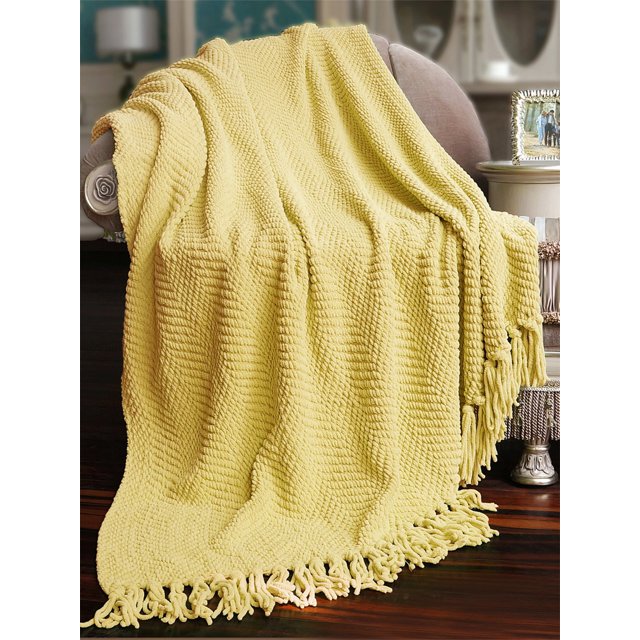 HOME SOFT THINGS COBIJA TEJIDA REVERSIBLE MANTA LIGERA SÚPER SUAVE Y ACOGEDORA - AMARILLO JOJOBA - 127X152.4CM
