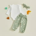 thumbnail image 4 of TOWED22 Newborn Baby Girl Outfits Print Romper Pants 3pcs Print Clothes Set Fall Winter Newborn 0 3 6 9 12 18 24 Months Clothing Set,Color: Light Green,Size:12-18 M, 4 of 4
