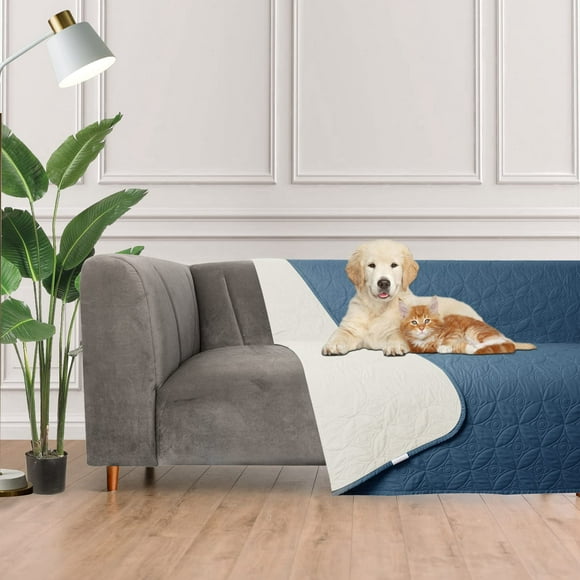 Tuffeel Couverture Imperméable en pour Chien Chat Chiot Résistante à l'Eau Canapé Lit Protecteur de Meubles Lavable pour Chiens Animaux Réversible (Bleu Beige 30x30 Pouces)