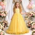 thumbnail image 2 of Huowey Girls Dresses A-Line Solid Color Sleeveless Crewneck Lace Tulle Pageant Dress Ruffle Shoulder Formal Ball Gown For Wedding Birthday Party Flower Girl Photography Event Clothes,Yellow, 2 of 8