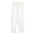 thumbnail image 1 of LUXUR Ladies Loungewear Mid Waisted Bottom Elastic Waist Trousers Basic Pants Solid Color White S, 1 of 2