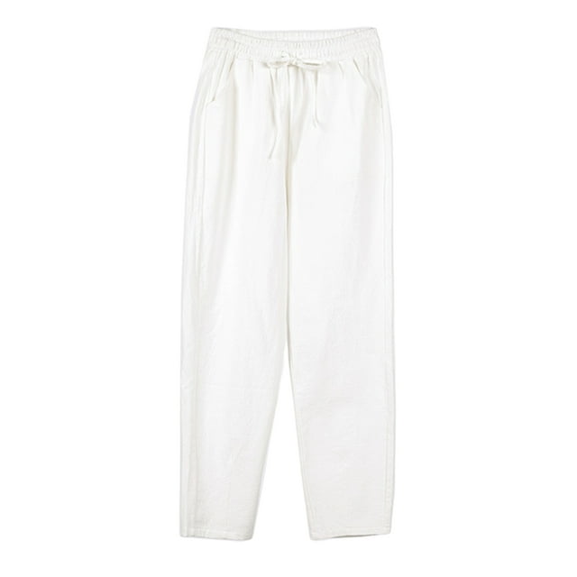 LUXUR Ladies Loungewear Mid Waisted Bottom Elastic Waist Trousers Basic Pants Solid Color White S