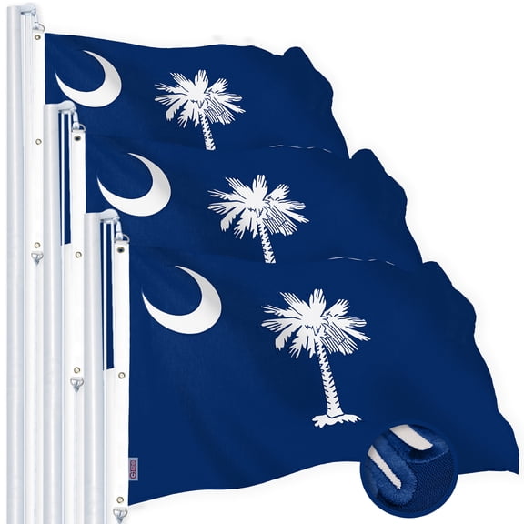 G128 3 Pack: South Carolina SC State Flag | 5x8 Ft | StormFlyer Series Embroidered 220GSM Spun Polyester | Embroidered Design, Indoor/Outdoor, Brass Grommets, Heavy Duty, All Weather