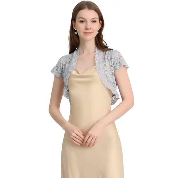 Top de Encaje Floral Transparente Allegra K Elegante Para Mujer Gris claro XL