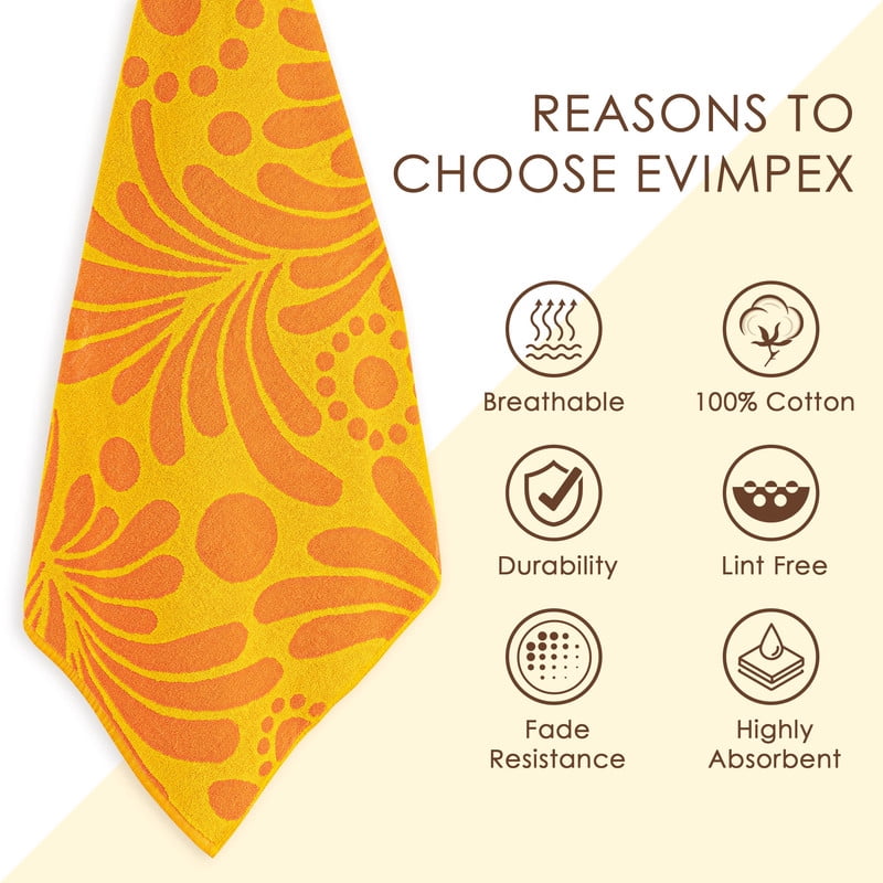 Evimpex 100%-Cotton 2pcs/SET Beach & Pool Towels - Large Cotton Towels for Pool, Beach, Bath, Gym & More - Soft, Absorbent & Oversized Beach Towels 36” x 72”