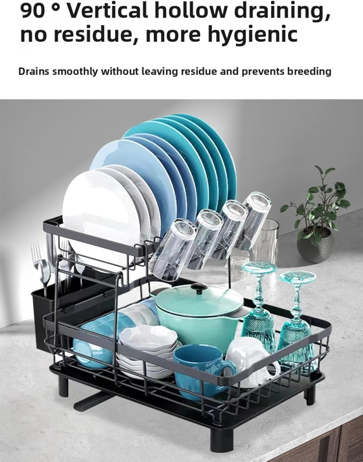 Asunby Stainless Steel Kitchen Drying Rack with Drainboard, Removable Utensil Holder and Drain Spout, Compact Counter & Sink Organizer, 12.9''W x 16.9''L