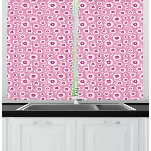 Ambesonne Dragonfly Kitchen Curtains, Petals with Bugs, 55"x39", Pale Pink Purple
