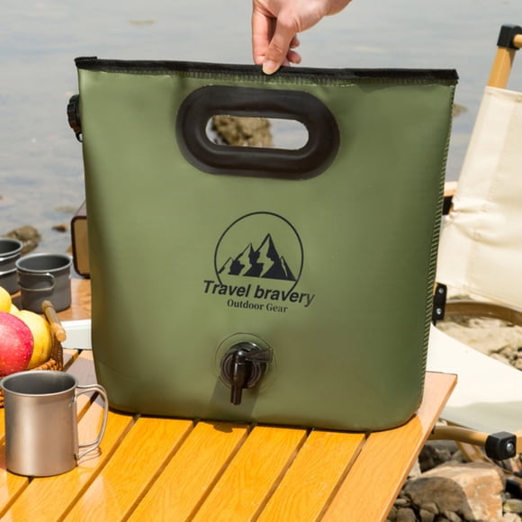 Bolsa plegable para agua de 2,11 galones con asa para acampar, hacer senderismo, montar a caballo y practicar deportes al aire libre. Cesta de plástico verde.