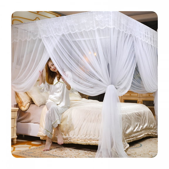 AUQ Cozy Lace Girls Bedroom Decoration White Mosquito Net Canopy Bed Canopy Bed Curtain