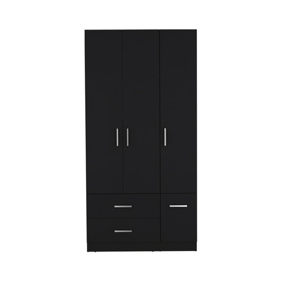 LiviNest Black Wardrobe with 4 Doors & Drawers: Modern Storage Cabinet for Bedroom Organization - Compact Closet with Hanging Rod & Shelves for Remote Workers & Small Apartments