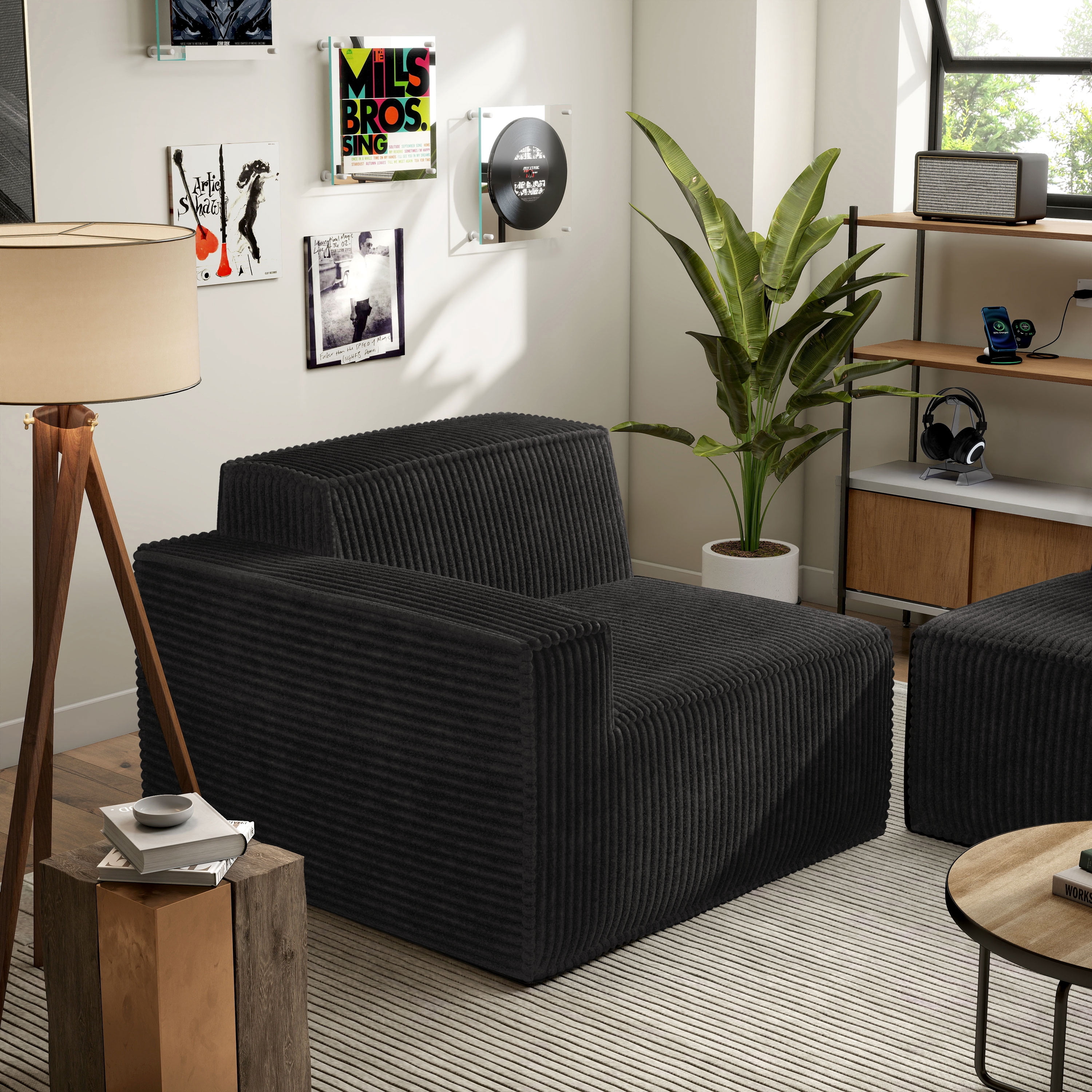 Furniture of America Solan Modern Chenille Modular Wide Track Arms Loveseat, Black