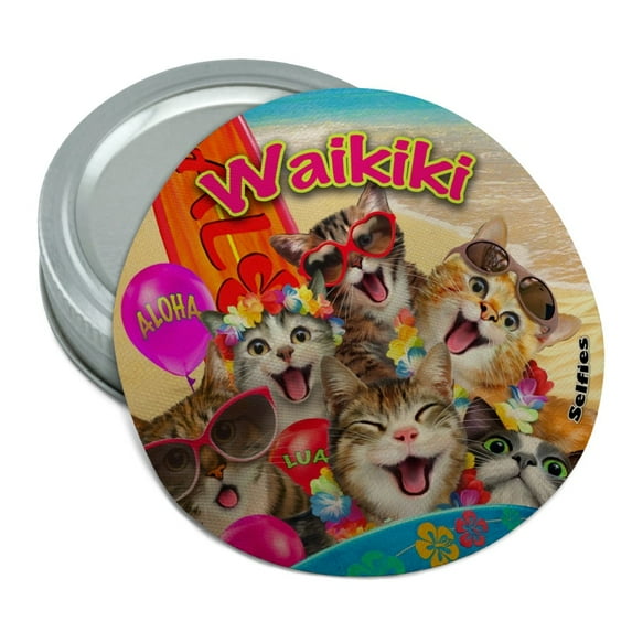Waikiki Beach Cat Surf Selfie Honolulu Hawaii Round Rubber Non-Slip Jar Gripper Lid Opener