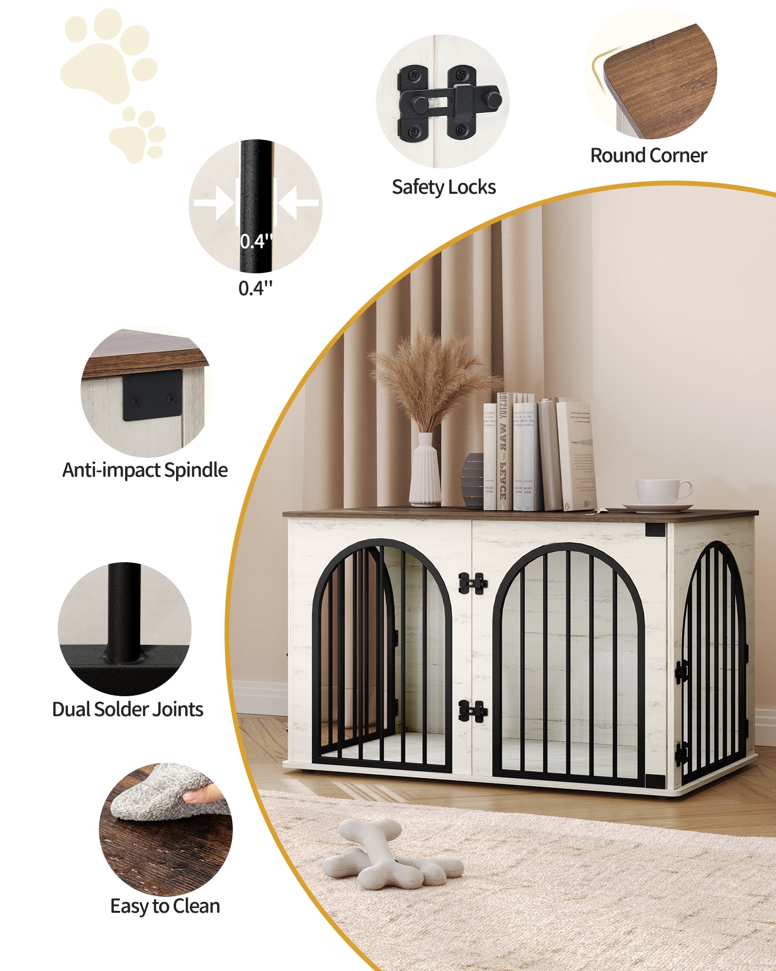 39.4" Dog Crate Furniture, Dog Kennel Indoor Arched Door Design for Small/Medium/Large Dog