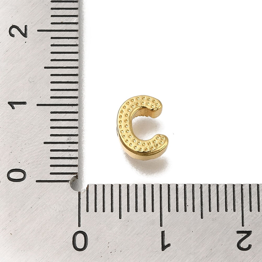 20pcs Rack Plating Brass Micro Pave Clear Cubic Zirconia Beads Long-Lasting Cadmium Free & Lead Free golden Letter C 8x6x3mm Hole: 0.8mm