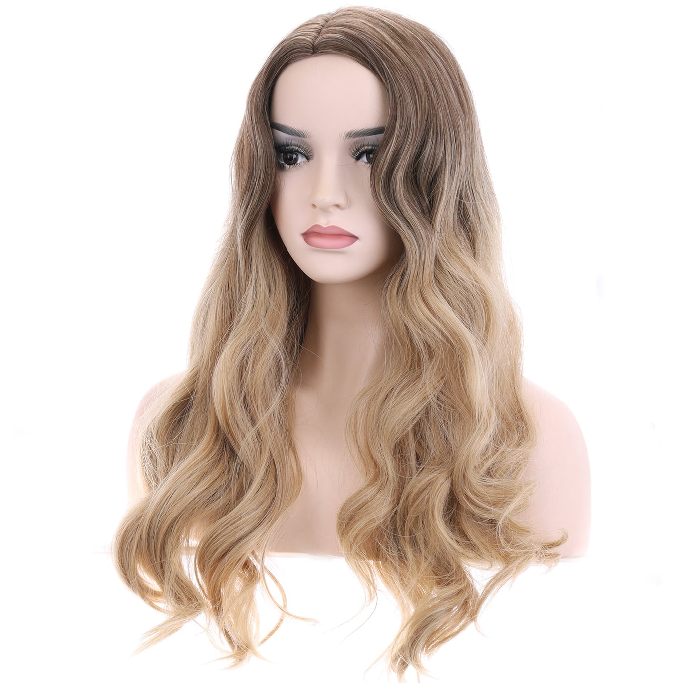 BERON Blonde Ombre Long Curly Wig for Women Heat Resistant Natural Looking Hair Wig for Party Cosplay or Daily Use