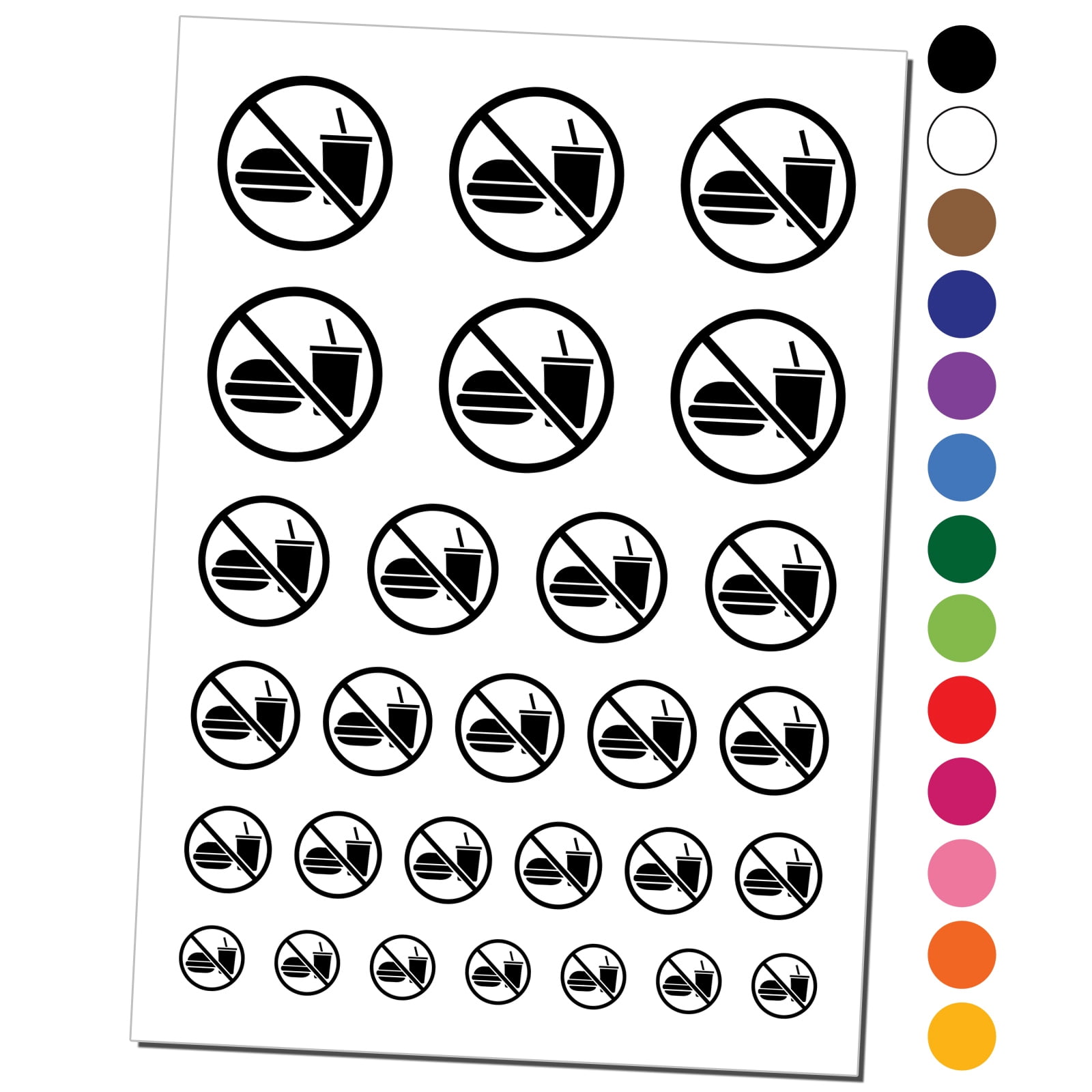 No Food or Drink Icon Water Resistant Temporary Tattoo Set Fake Body