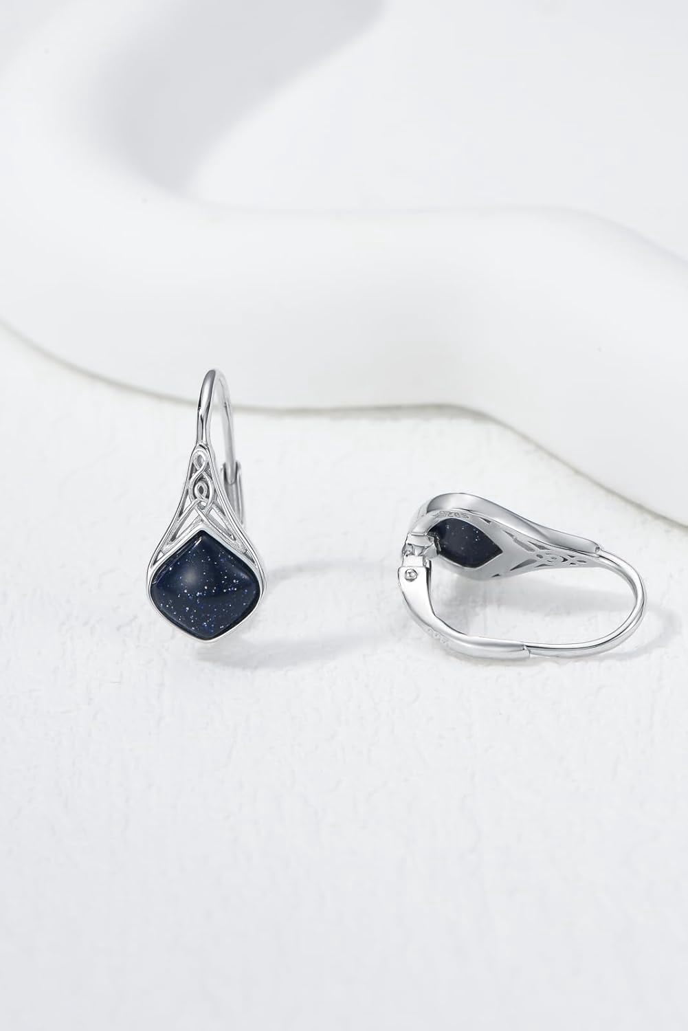 Blue Sandstone Earrings 925 Sterling Silver Celtic Knot Teardrop Blue Sandstone Drop Earrings Irish Jewelry Gifts for Women