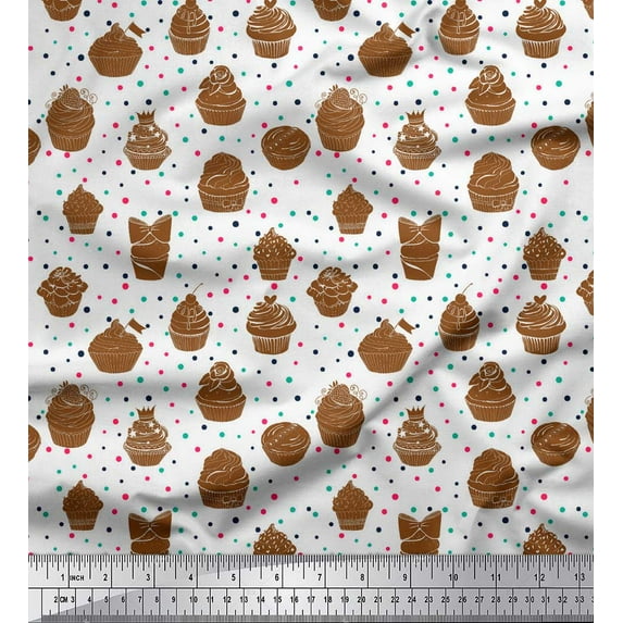 Soimoi Brown Moss Georgette Fabric Dot & Cupcake Party Fabric Prints By Yard 42 Inch Wide