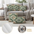 thumbnail image 6 of Green Orange Beige Boho Outdoor Waterproof Pillow Covers, Retro Ethnic Tribal Abstract Art Decorative Square Throw Pillowcase Sofa Cushion Sham for Patio/Couch/Chair, 16"x16" 2 Pack, 6 of 8