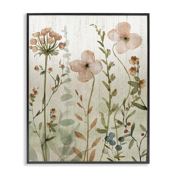 Stupell Industries Soft Florals over Rustic Floral Painting Black Framed Art Print Wall Art, 11 x 14