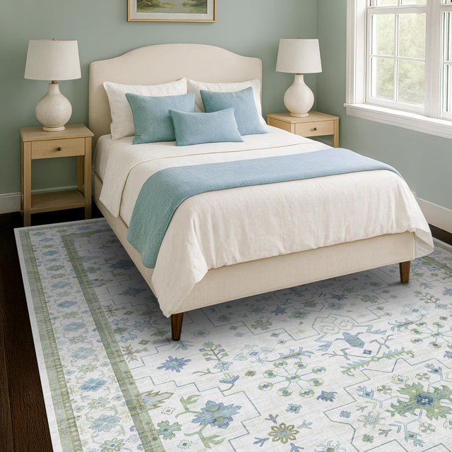 Hazo Haus Washable Cream Green 7x9 Area Rug