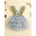 thumbnail image 4 of Musuos Baby Girl Summer Romper Dress 3M 6M 12M 18M 24M Sleeveless Scoop Neck Star Moon Print Tulle Hem Bodysuit, 4 of 9