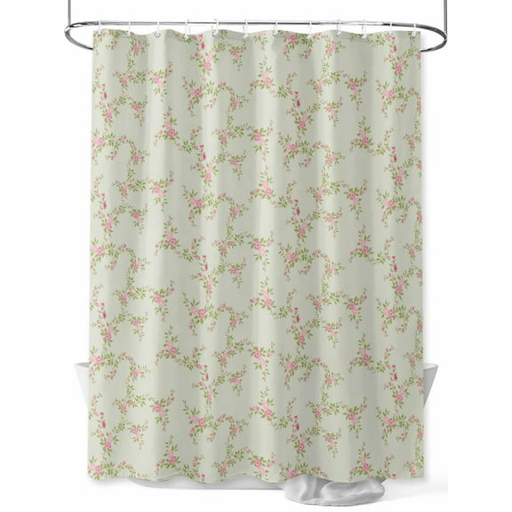 Fall Shower Curtain Sage Green Pink Floral Shower Curtains for Bathroom Thanksgiving Decor, Waterproof Polyester Shower Curtain Set with Hooks, Extra Long 72" x 78" Flowers Love