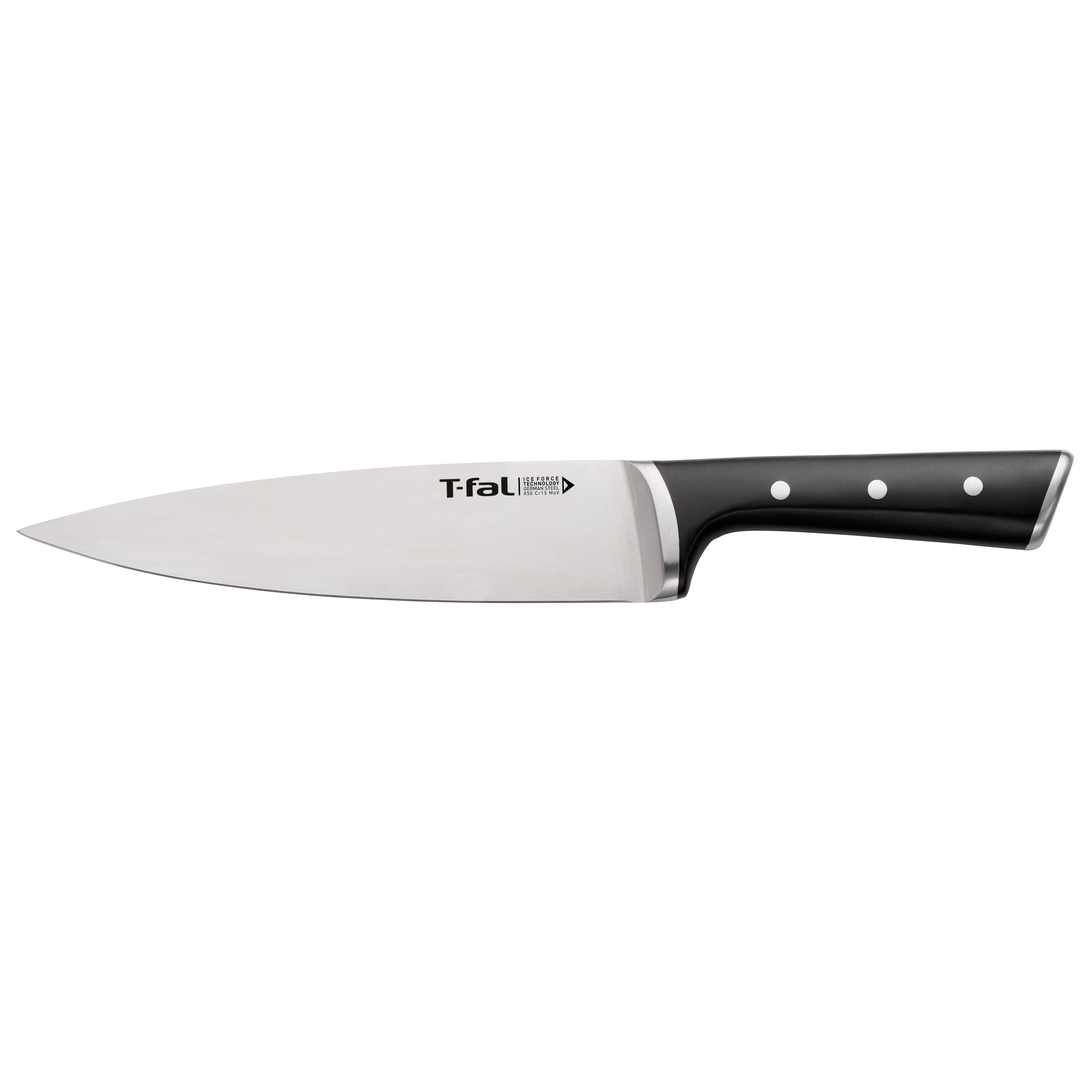 T-fal Ice Force German Stainless Steel Kitchen Knife Set And Wood Block 8 Piece, Long Lasting Sharpness, High Cutting Precision, Superior Durability, Ultra Sharp Blades, Cookware Kitchen Gadget Black