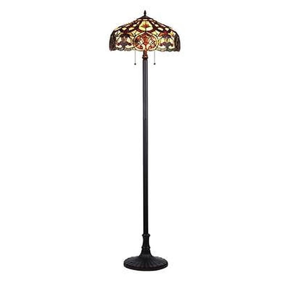 Meyda Tiffany 138109 Dragonfly Rose 2 Light 60" Tall Hand-Crafted Floor Lamp - MultiColor