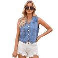 thumbnail image 5 of LYMAYTER Women Jean Vest Slim Fit Washed Denim Jacket Vest Summer V Neck Jean Waistcoat Tops S-XL, 5 of 7