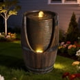 thumbnail image 2 of 24.8" Tall Outdoor Water Fountain,Rustic Barrel Style Cascading Resin Waterfall with Warm LED Lights,Weather-Resistant Patio Fountain for Patio Yard Porch,Brown Gray, 2 of 8