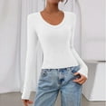 thumbnail image 5 of Womens Long Sleeve T Shirts 2025 Fall Trendy V Neck Slim Fit Basic Crop Tops Casual Going Out Top White S, 5 of 5