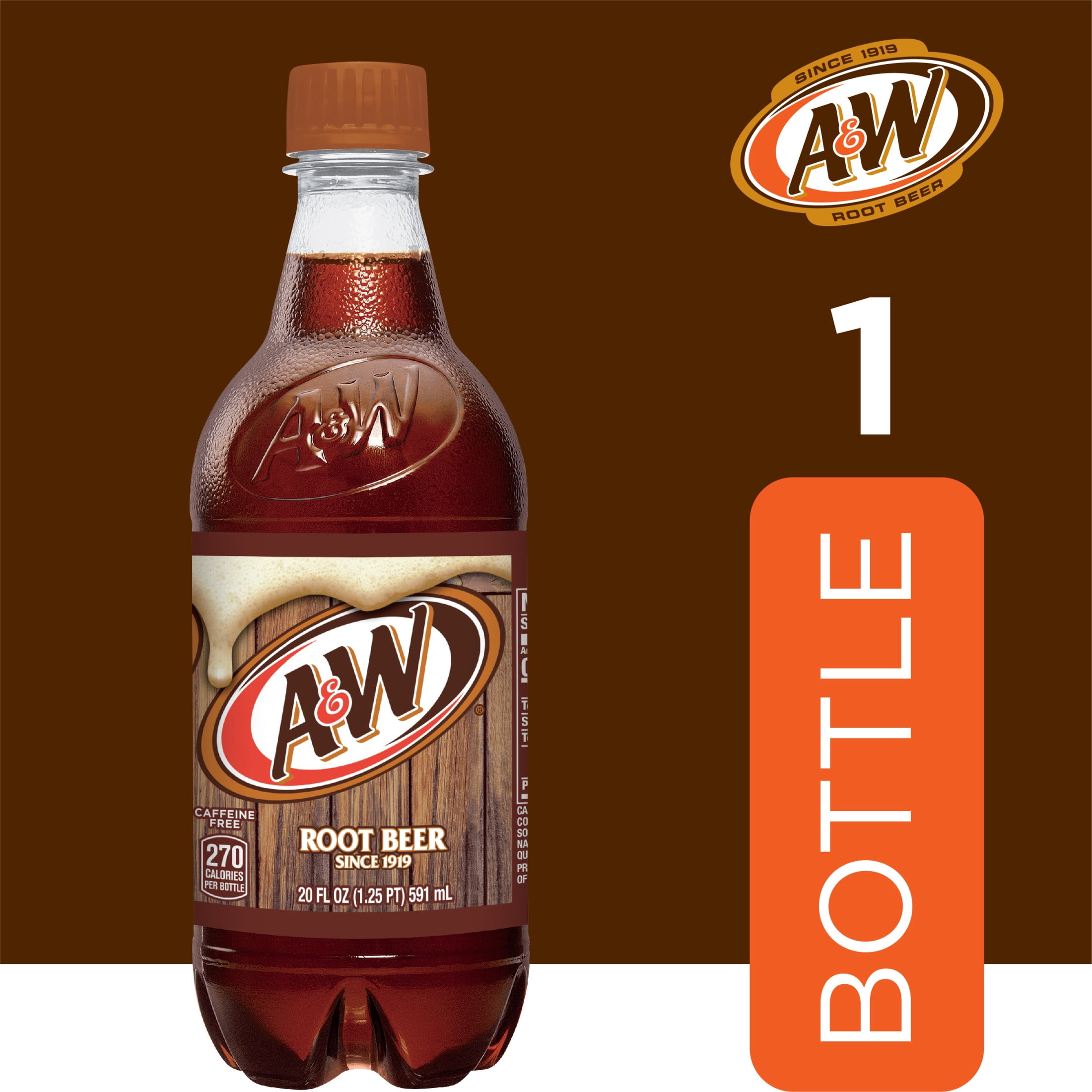 A&W Root Beer Soda Pop, 20 fl oz, Bottle