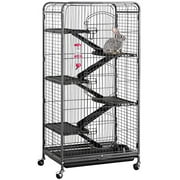 Angle View: YAHEETECH Multi Levels Rolling Large Ferret Cage - 52-inch Pet Chinchilla Bunny Squirrels Cage Small Animals Hutch w/ 3 Front Doors/Bowl/Water Bottle Black