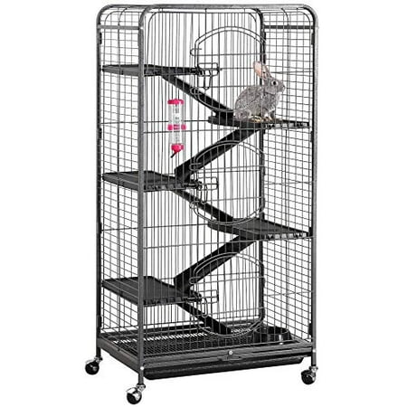 YAHEETECH Multi Levels Rolling Large Ferret Cage - 52-inch Pet Chinchilla Bunny Squirrels Cage Small Animals Hutch w/ 3 Front Doors/Bowl/Water Bottle Black