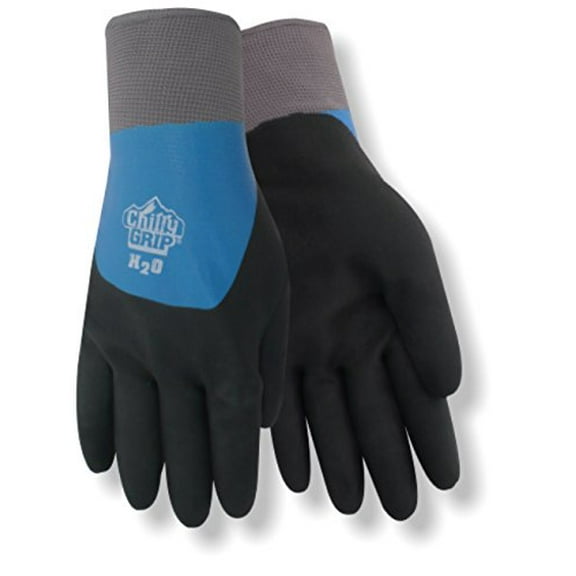 Red Steer A323 Chilly Grip H2O Waterproof Thermal-Lined Full-Fingered Work & General Purpose Gloves, Nitrile Overdip Coating, Blue/Black, Medium